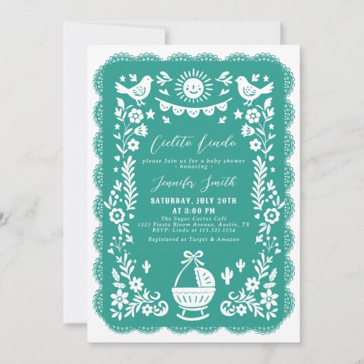 Invitation Baby shower turquoise Fiesta Cielito Lindo (Devant)
