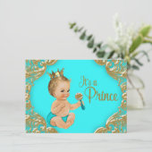 Invitation Baby shower Turquoise Gold Prince (Debout devant)