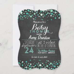 Invitation Baby shower turquoise Green Retro Chalkboard