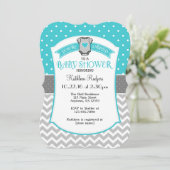 Invitation Baby shower Turquoise Grey Polkadot Che (Debout devant)