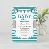 Invitation Baby shower Turquoise Gris (Debout devant)
