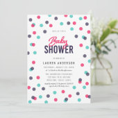 Invitation Baby shower Turquoise Indigo Pink Confetti (Debout devant)
