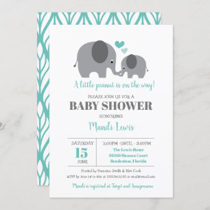 Invitation Baby shower Turquoise Little Peanut Elephant