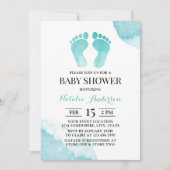 Invitation Baby shower turquoise pour pieds bébé (Devant)