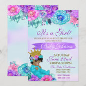 Invitation Baby shower turquoise pourpre élégant d'or de (Devant / Derrière)