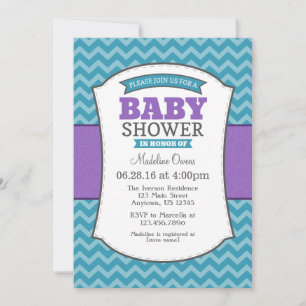 Invitation Baby shower turquoise Purple Grey Chevr