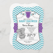 Invitation Baby shower turquoise Purple Grey Chevr (Devant / Derrière)