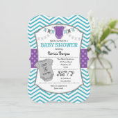 Invitation Baby shower turquoise Purple Grey Chevr (Debout devant)