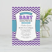 Invitation Baby shower turquoise Purple Grey Chevr (Debout devant)