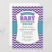 Invitation Baby shower turquoise Purple Grey Chevr (Devant / Derrière)