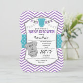 Invitation Baby shower turquoise Purple Grey Chevr (Debout devant)