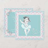 Invitation Baby shower turquoise rose Ballerina fille (Devant / Derrière)