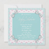 Invitation Baby shower turquoise rose Ballerina fille (Dos)