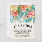 Invitation Baby shower Turquoise rose jaune (Devant)
