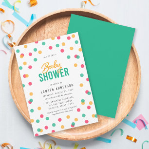 Invitation Baby shower turquoise rose orange de confettis