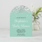 Invitation Baby shower Turquoise Silver Parties scintillant (Debout devant)