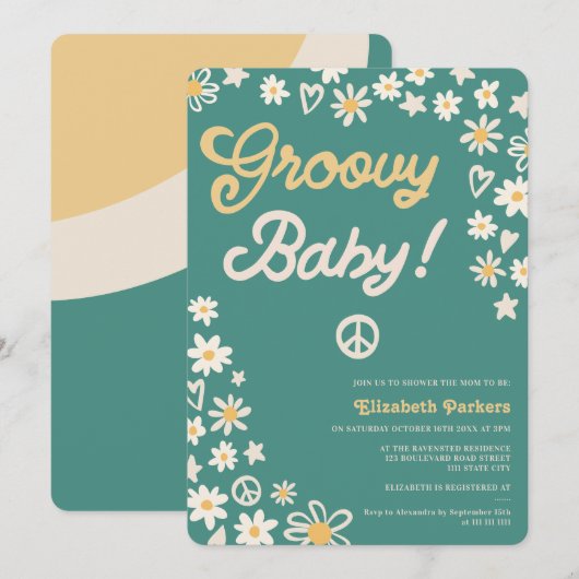 Invitation baby shower turquoise super rétro (Devant / Derrière)