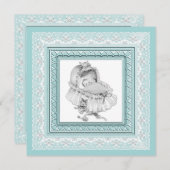 Invitation Baby shower Turquoise vintage (Devant / Derrière)
