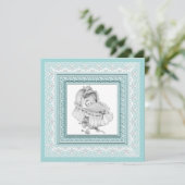 Invitation Baby shower Turquoise vintage (Debout devant)
