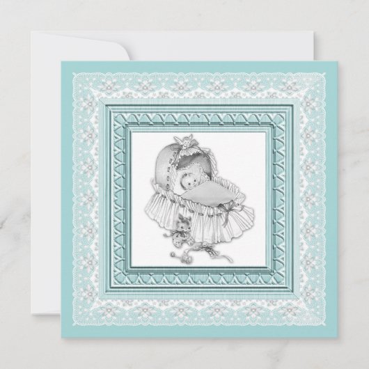 Invitation Baby shower Turquoise vintage (Devant)