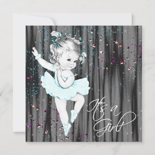 Invitation Baby shower Turquoise vintage (Devant)