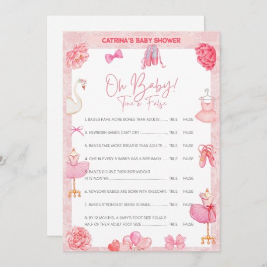 Invitation Baby shower Tutu Ballerina - Nom modifiable, 5x7 I (Devant / Derrière)