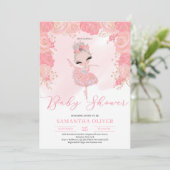 Invitation Baby shower tutu floral rose et or rose (Debout devant)