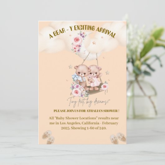 Invitation baby shower Twin bear (Debout devant)