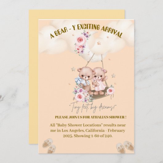 Invitation baby shower Twin bear (Devant / Derrière)