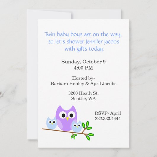 Invitation Baby shower Twin Boys (Devant)
