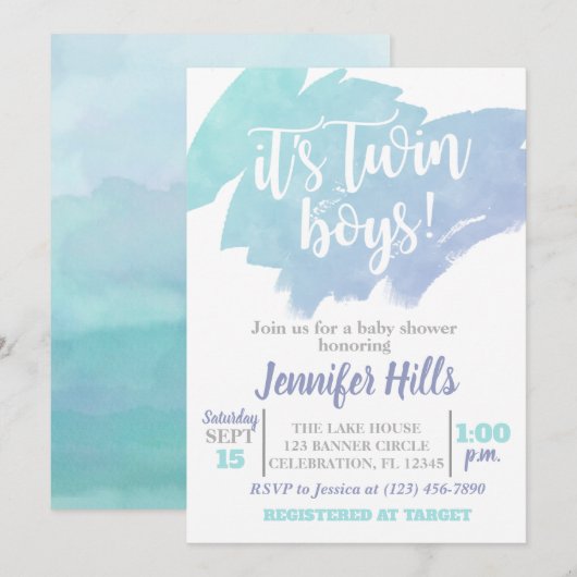 Invitation Baby shower Twin Boys (Devant / Derrière)