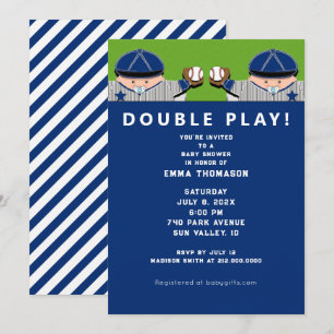 Invitation Baby shower Twin Boys Baseball