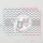 Invitation Baby shower Twin Cravate Tutu Chevron (Devant / Derrière)