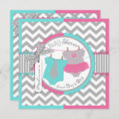 Invitation Baby shower Twin Cravate Tutu Chevron (Devant / Derrière)