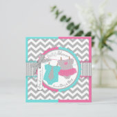 Invitation Baby shower Twin Cravate Tutu Chevron (Debout devant)