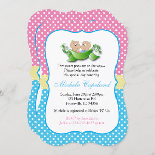 Invitation Baby shower Twin - Deux Pois Dans Un Pois
