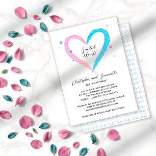 Invitation Baby shower Twin Elegant Blue Rose Heart Twins