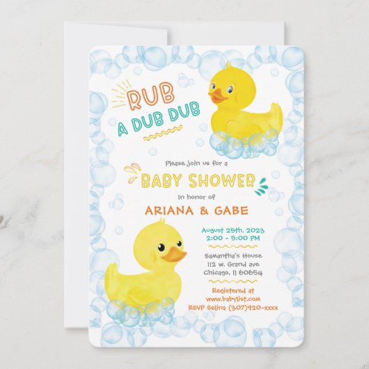 Invitation Baby shower Twin en caoutchouc (Devant)