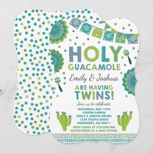 Invitation Baby shower Twin Fiesta Saint Guacamole (Devant / Derrière)