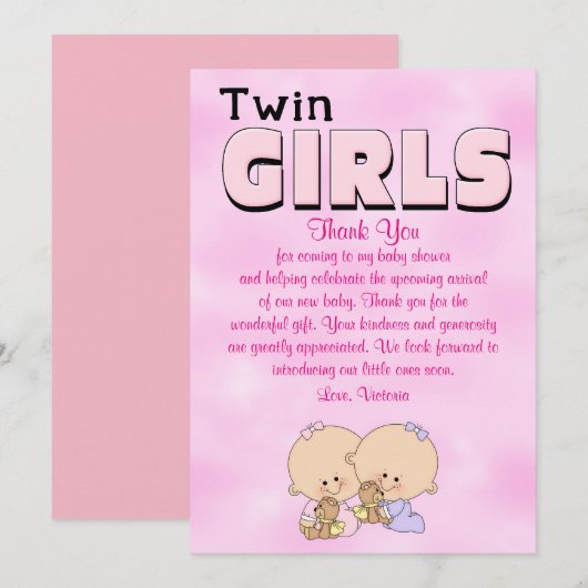 Invitation Baby shower Twin Girls (Devant / Derrière)