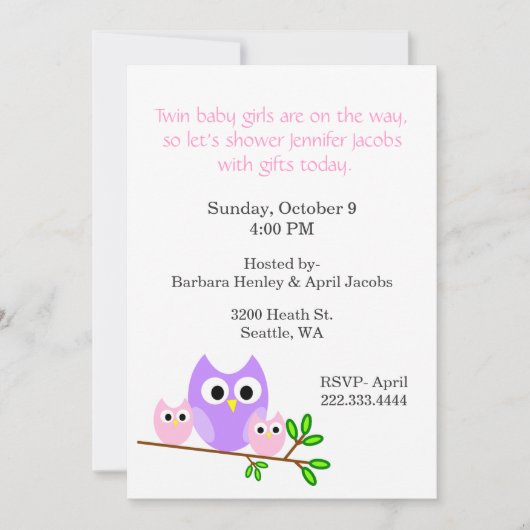 Invitation Baby shower Twin Girls (Devant)