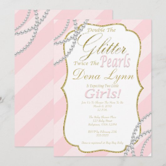 Invitation Baby shower Twin Girls (Devant / Derrière)