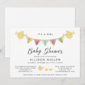 Invitation Baby shower Twin Girls| Mammy Bird & Chicks (Devant / Derrière)