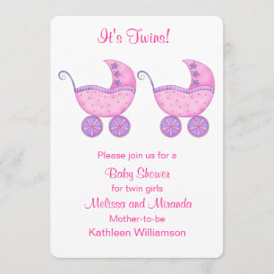 Invitation Baby shower Twin Girls Porte-Buggy Rose