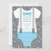 Invitation Baby shower Twin Little Men, Baby Blue (Devant)