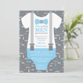 Invitation Baby shower Twin Little Men, Baby Blue (Debout devant)