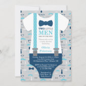 Invitation Baby shower Twin Little Men, Bleu, Gris (Devant)
