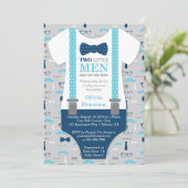 Invitation Baby shower Twin Little Men, Bleu, Gris (Debout devant)