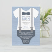 Invitation Baby shower Twin Little Men, Blue Grey (Debout devant)
