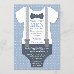 Invitation Baby shower Twin Little Men, Blue Grey